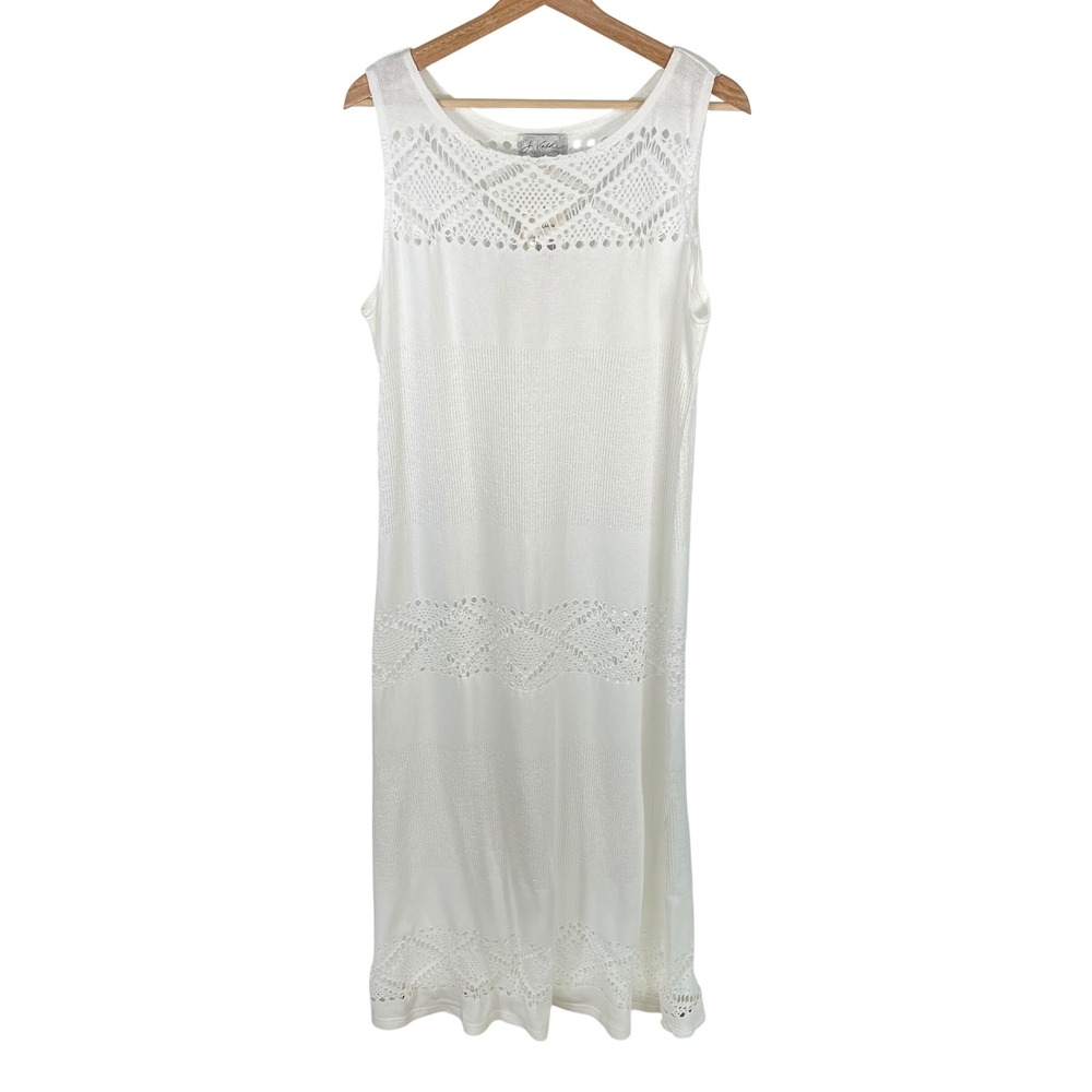 J. Valdi White Crochet Knit Sleeveless Maxi Dress Coverup Size XL NEW Beach Boho